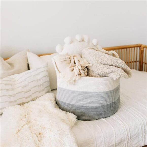Gray Extra Large Storage Basket for BlaketsDecorative Cute Laundry Hamper